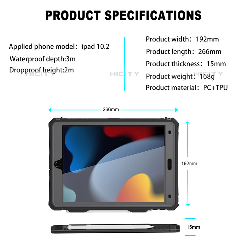 Apple iPad 10.2 (2020)用完全防水ケース ハイブリットバンパーカバー 高級感 手触り良い 360度 W01 アップル ブラック