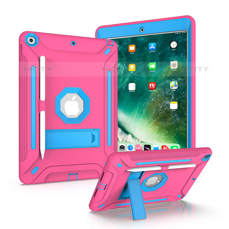 Apple iPad 10.2 (2020)用ハイブリットバンパーケース スタンド プラスチック 兼シリコーン カバー YJ2 アップル ローズレッド