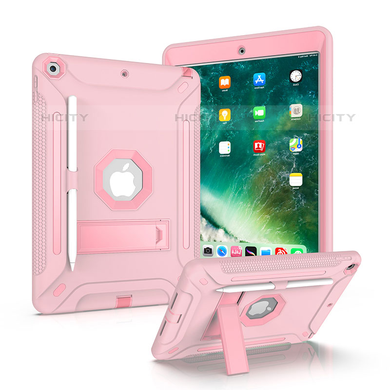 Apple iPad 10.2 (2020)用ハイブリットバンパーケース スタンド プラスチック 兼シリコーン カバー YJ1 アップル ピンク