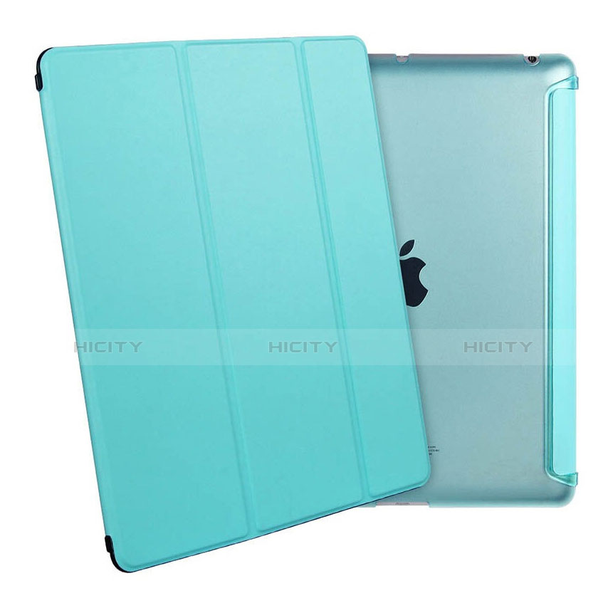 Apple iPad 2用手帳型 レザーケース スタンド アップル ブルー