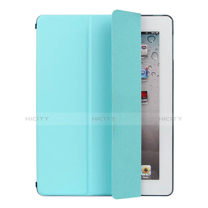 Apple iPad 2用手帳型 レザーケース スタンド アップル ブルー