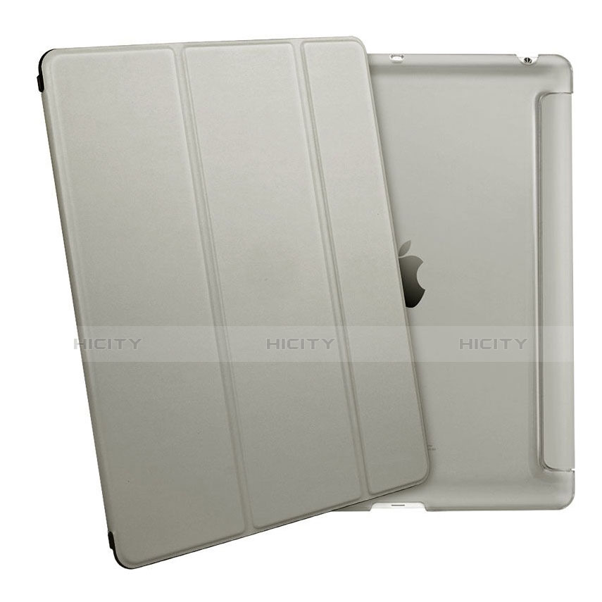 Apple iPad 2用手帳型 レザーケース スタンド アップル グレー
