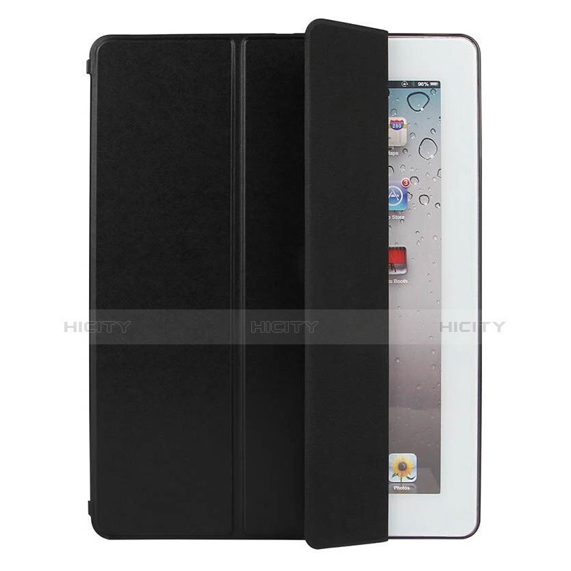 Apple iPad 2用手帳型 レザーケース スタンド アップル ブラック