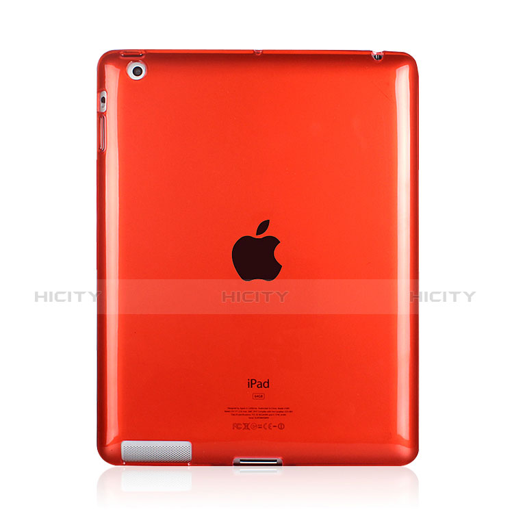 Apple iPad 3用極薄ソフトケース シリコンケース 耐衝撃 全面保護 クリア透明 アップル レッド