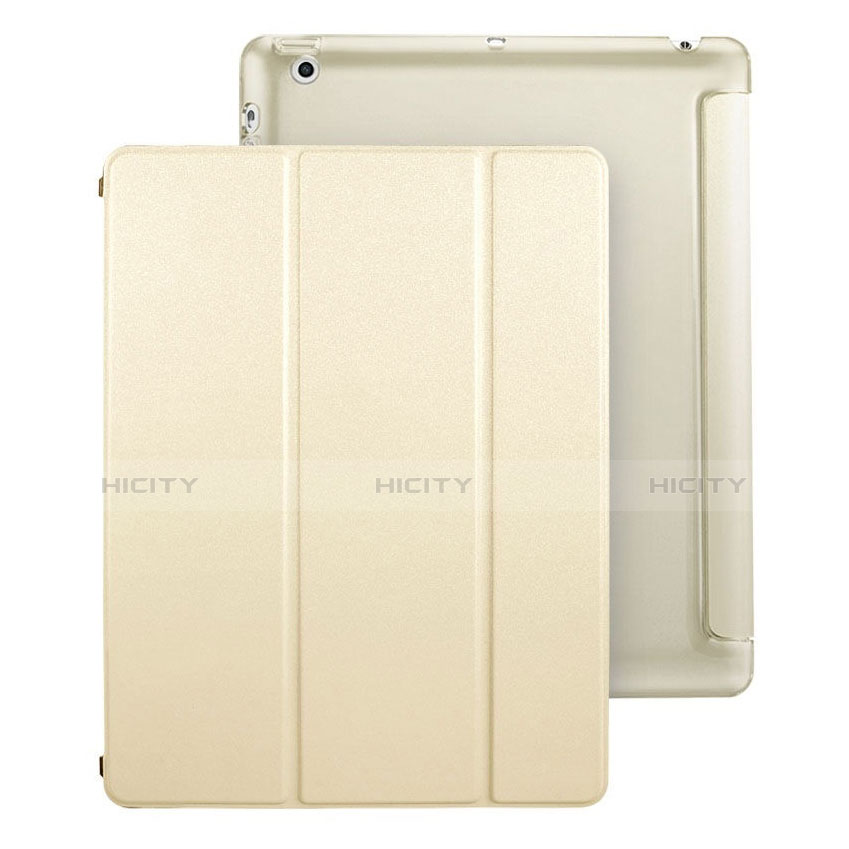 Apple iPad 3用手帳型 レザーケース スタンド アップル ゴールド