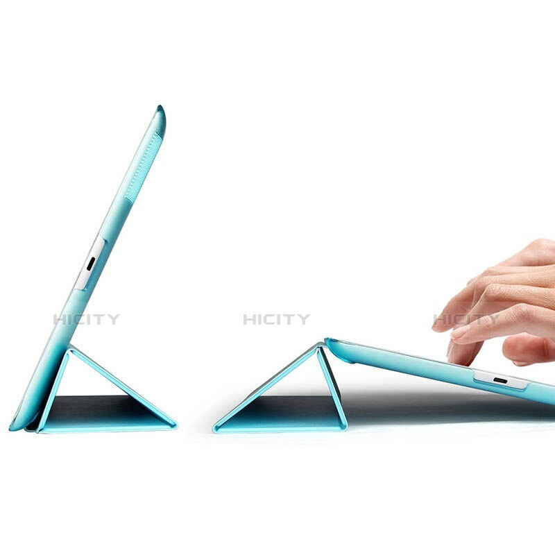 Apple iPad 3用手帳型 レザーケース スタンド アップル ブルー