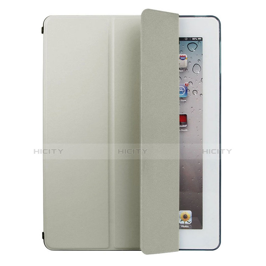 Apple iPad 3用手帳型 レザーケース スタンド アップル グレー