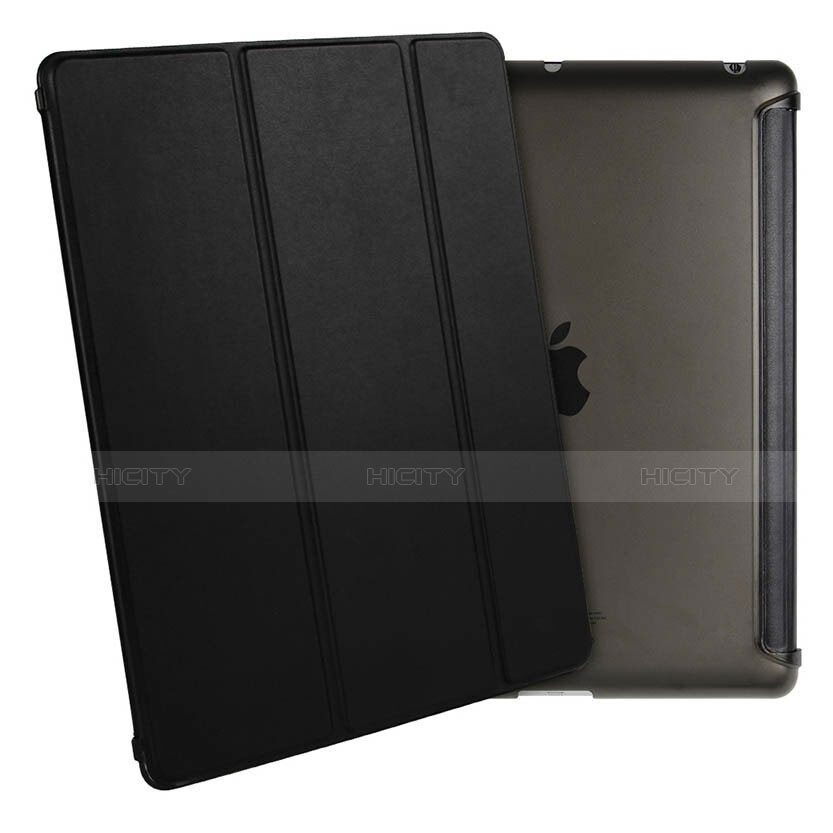 Apple iPad 3用手帳型 レザーケース スタンド アップル ブラック