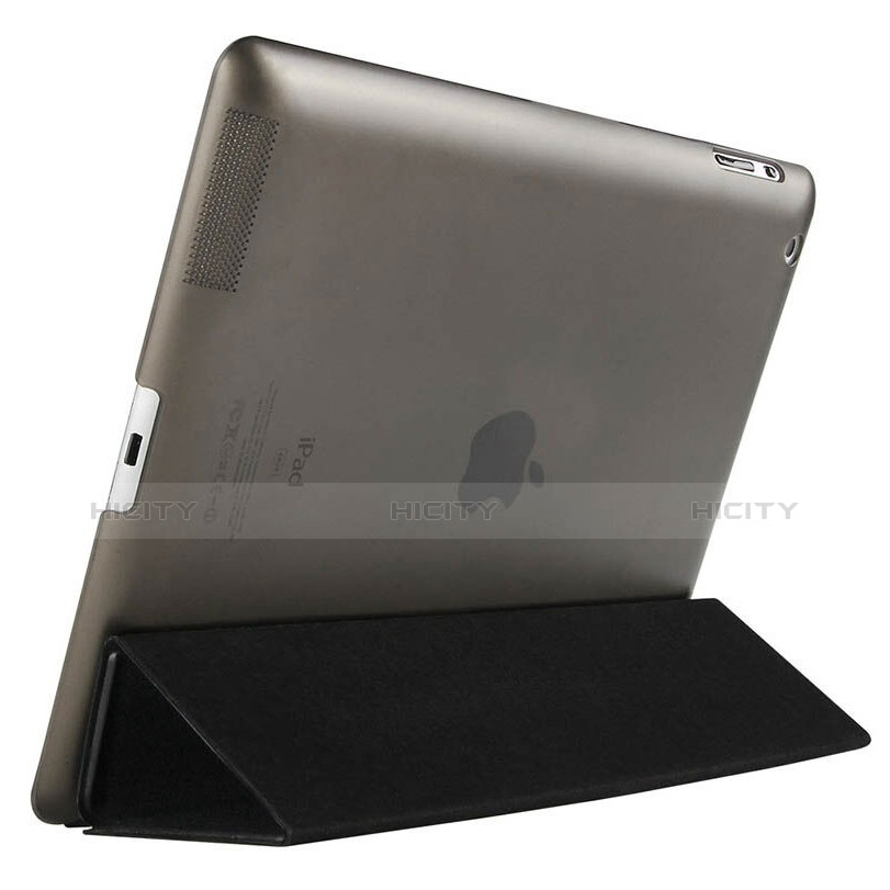 Apple iPad 3用手帳型 レザーケース スタンド アップル ブラック