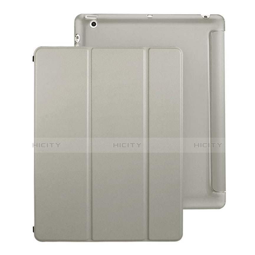 Apple iPad 4用手帳型 レザーケース スタンド アップル グレー
