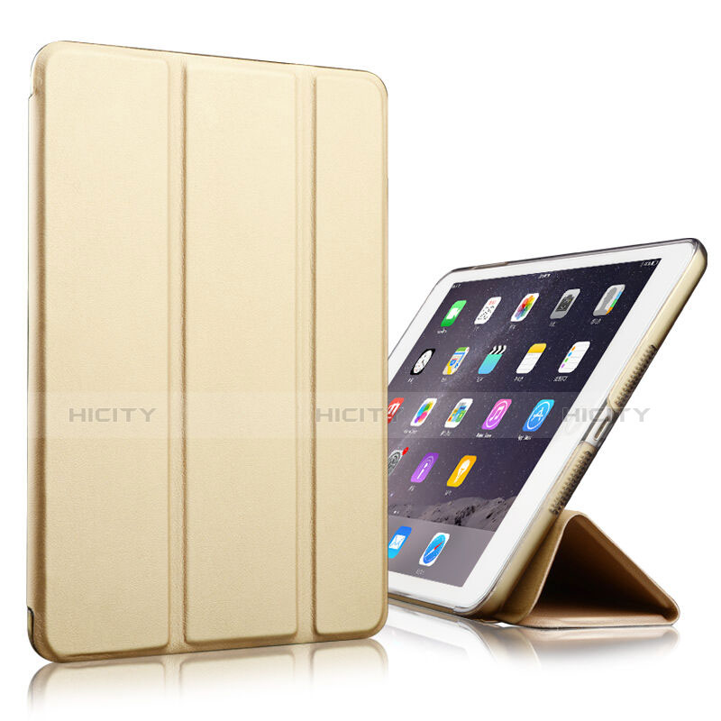 Apple iPad Air 2用手帳型 レザーケース スタンド アップル ゴールド