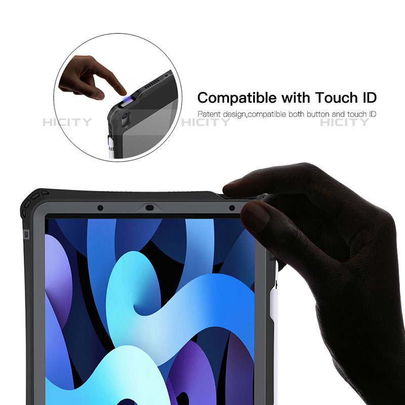 Apple iPad Air 4 10.9 (2020)用完全防水ケース ハイブリットバンパーカバー 高級感 手触り良い 360度 W01 アップル ブラック