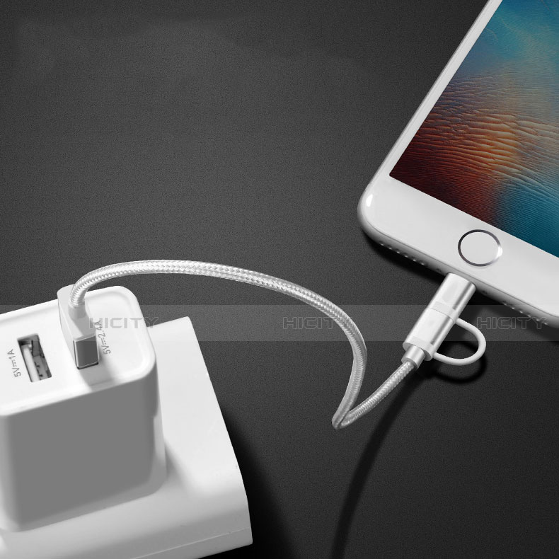 Apple iPad Mini 2用Lightning USBケーブル 充電ケーブル Android Micro USB C01 アップル シルバー