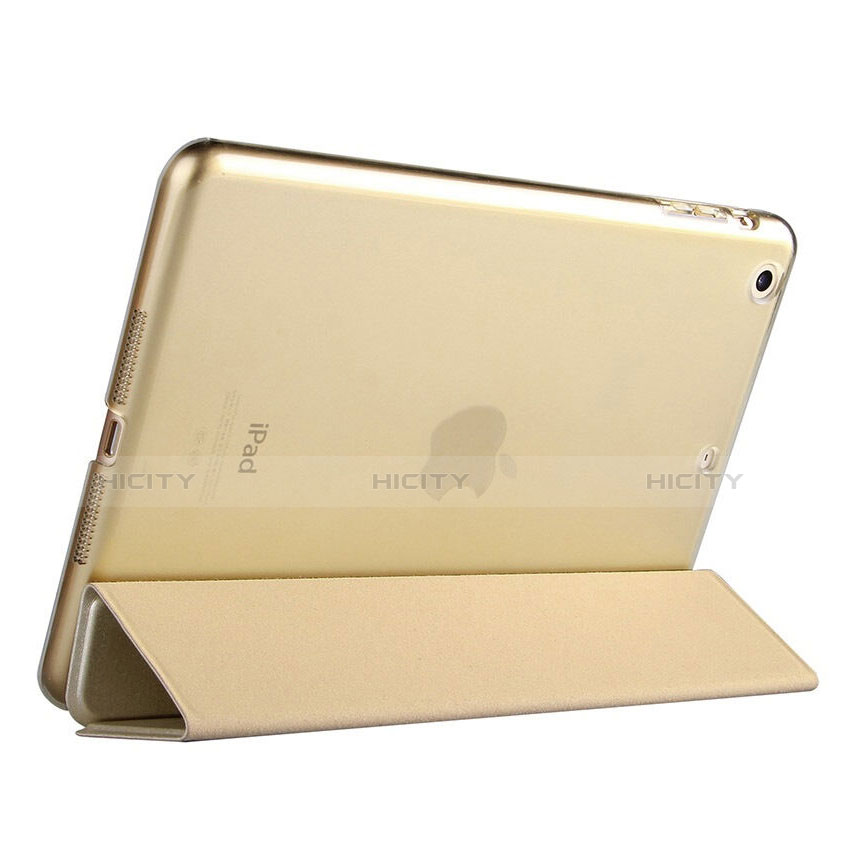 Apple iPad Mini 2用手帳型 レザーケース スタンド アップル ゴールド