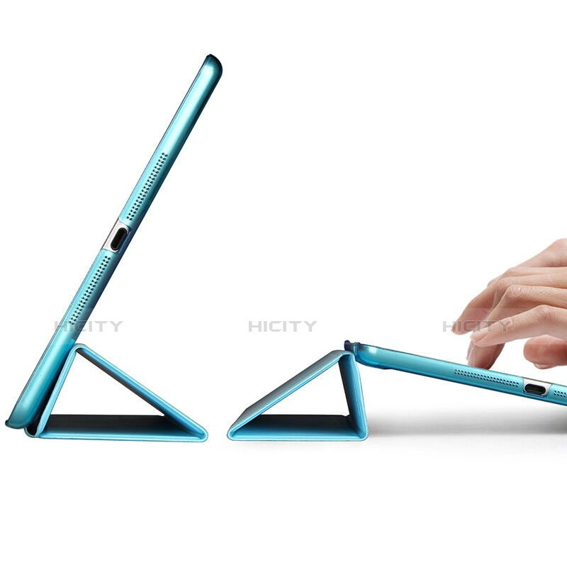 Apple iPad Mini 2用手帳型 レザーケース スタンド アップル ブルー