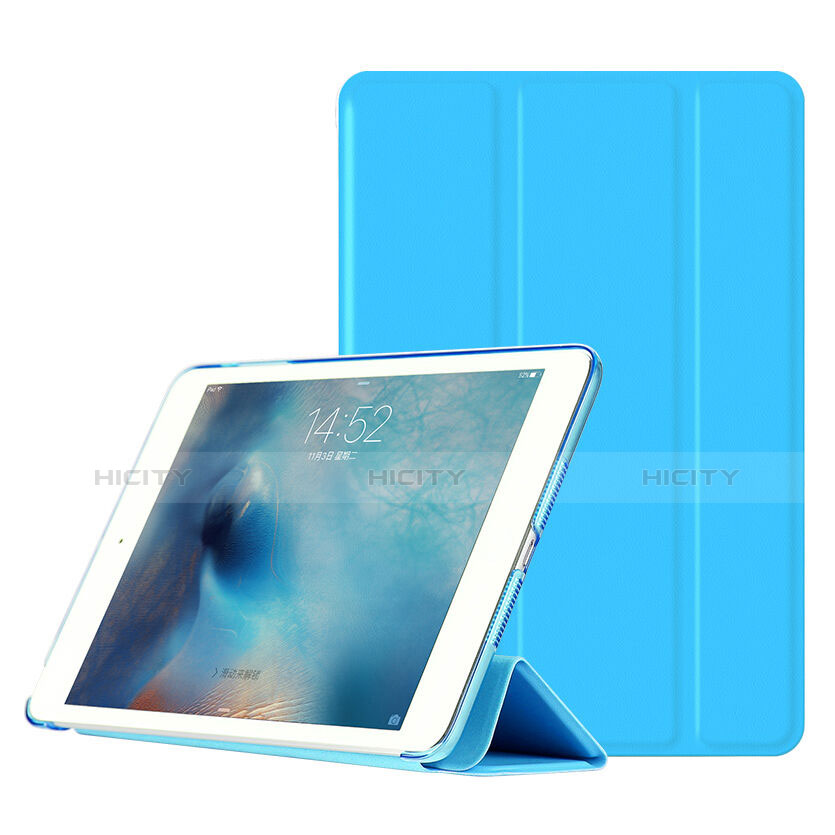 Apple iPad Mini 2用手帳型 レザーケース スタンド アップル ブルー