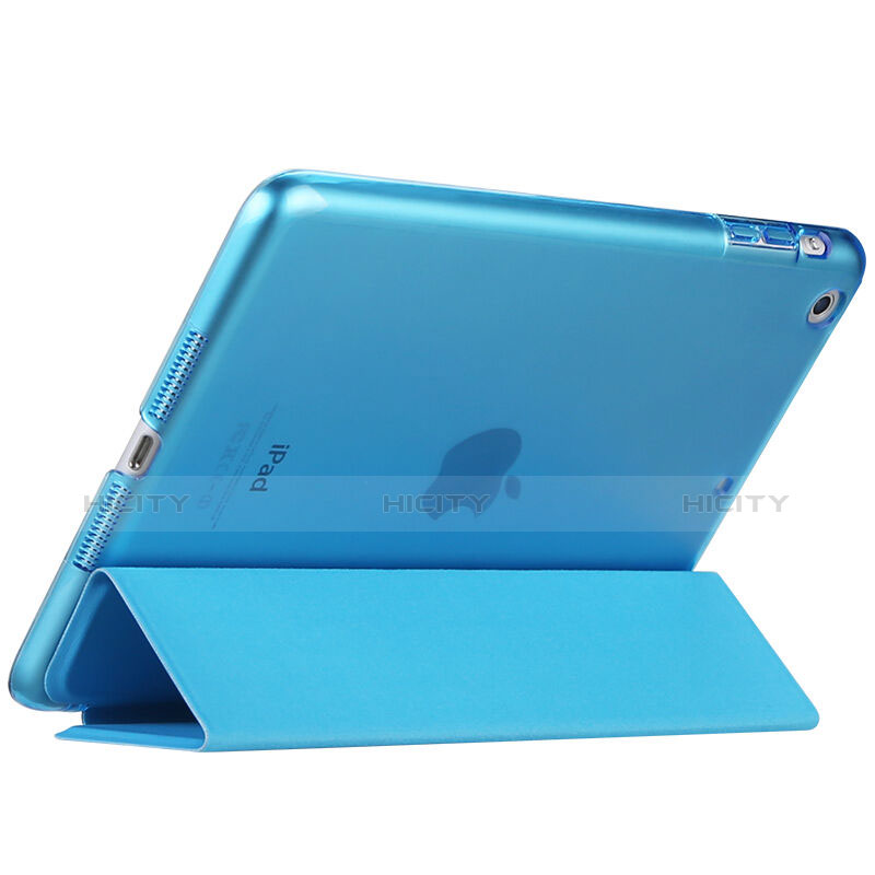 Apple iPad Mini 3用手帳型 レザーケース スタンド アップル ブルー