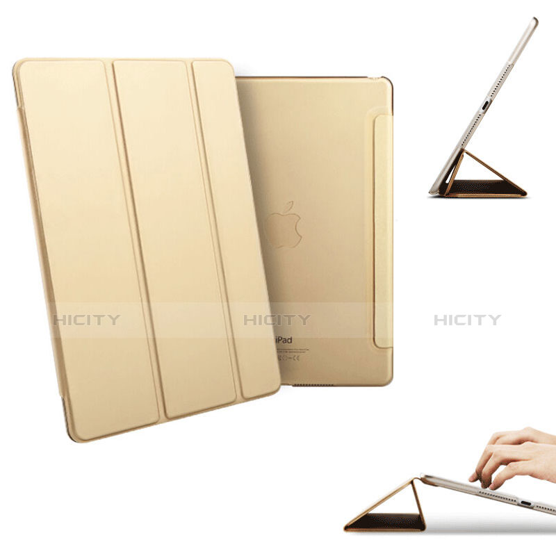 Apple iPad Mini 4用手帳型 レザーケース スタンド アップル ゴールド