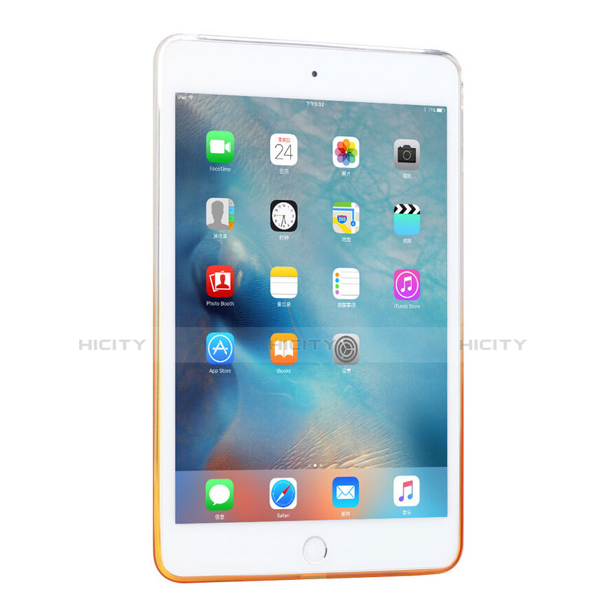 Apple iPad Mini 4用極薄ソフトケース グラデーション 勾配色 クリア透明 アップル イエロー