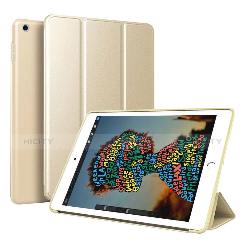 Apple iPad Mini 5 (2019)用手帳型 レザーケース スタンド カバー アップル ゴールド