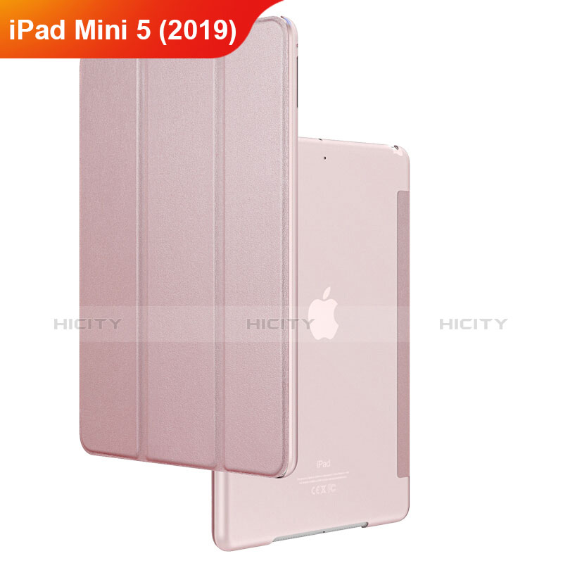 Apple iPad Mini 5 (2019)用手帳型 レザーケース スタンド アップル ローズゴールド