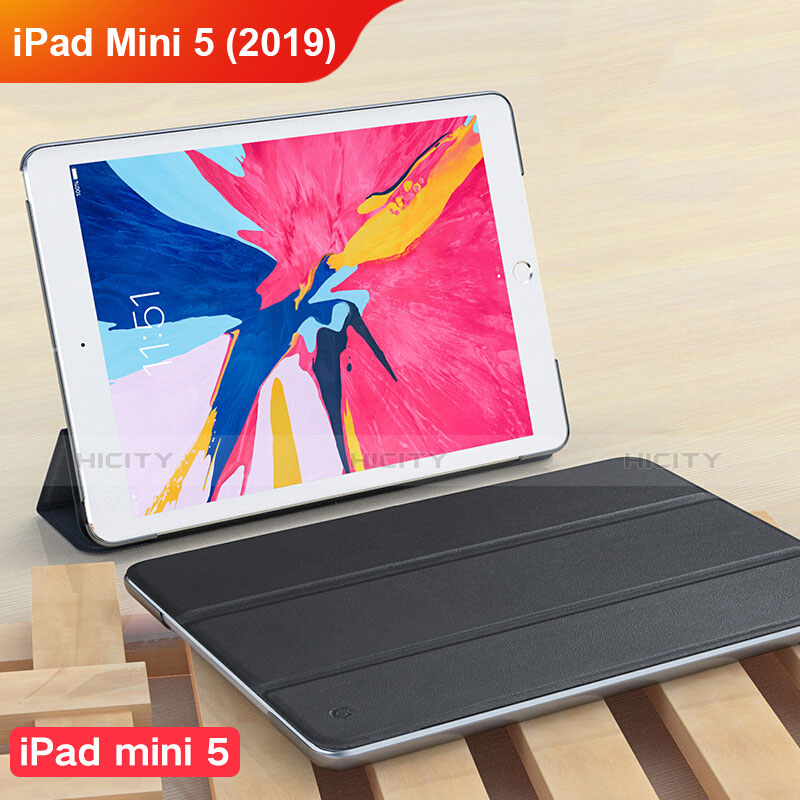 Apple iPad Mini 5 (2019)用手帳型 レザーケース スタンド アップル ブラック