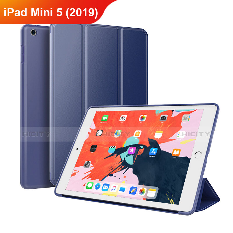Apple iPad Mini 5 (2019)用手帳型 レザーケース スタンド L03 アップル ネイビー