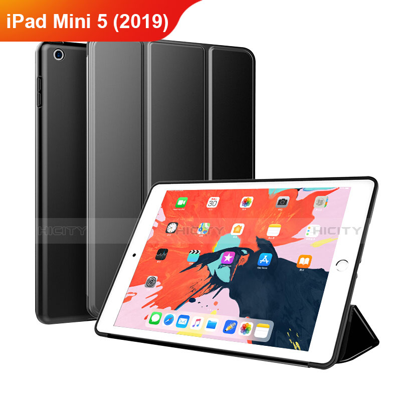 Apple iPad Mini 5 (2019)用手帳型 レザーケース スタンド L03 アップル ブラック