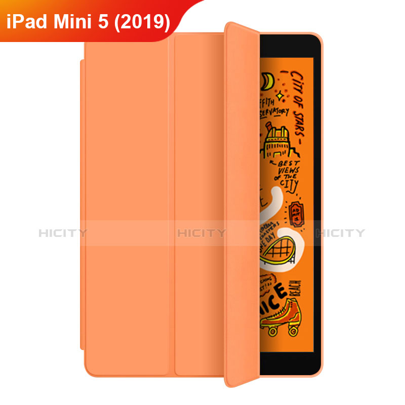 Apple iPad Mini 5 (2019)用手帳型 レザーケース スタンド L04 アップル オレンジ