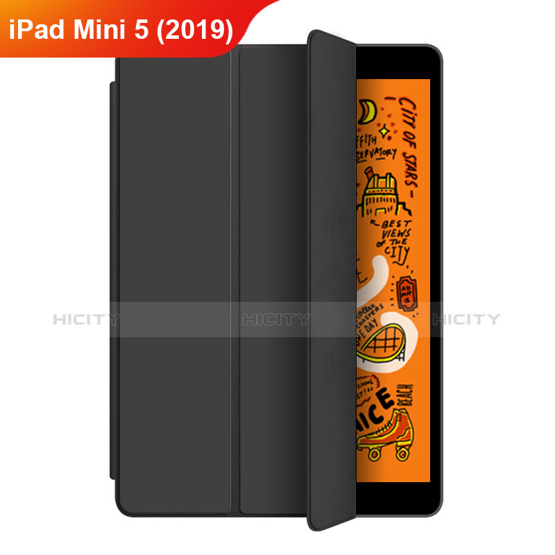 Apple iPad Mini 5 (2019)用手帳型 レザーケース スタンド L04 アップル ブラック