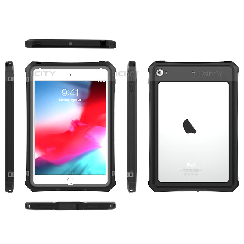 Apple iPad Mini 5 (2019)用完全防水ケース ハイブリットバンパーカバー 高級感 手触り良い 360度 W01 アップル ブラック