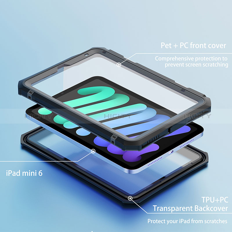 Apple iPad Mini 6用完全防水ケース ハイブリットバンパーカバー 高級感 手触り良い 360度 W01 アップル ブラック