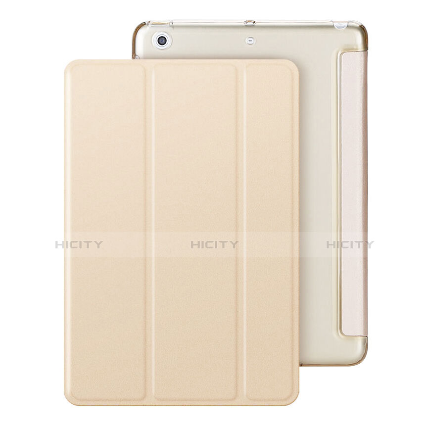 Apple iPad Mini用手帳型 レザーケース スタンド アップル ゴールド