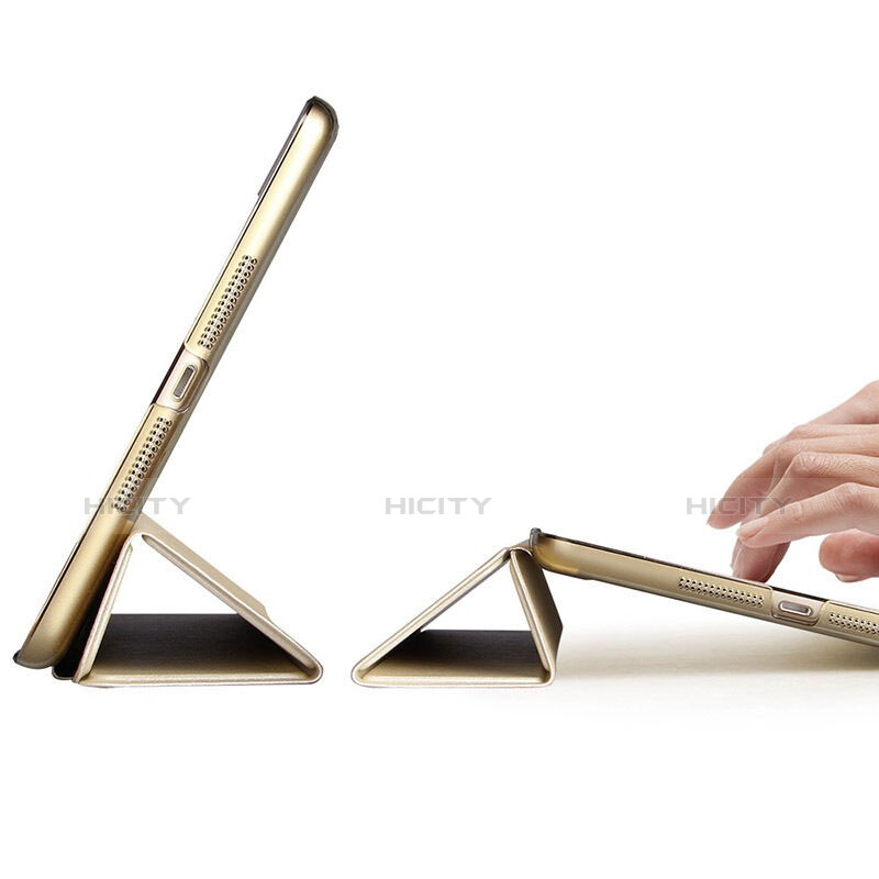 Apple iPad Mini用手帳型 レザーケース スタンド アップル ゴールド
