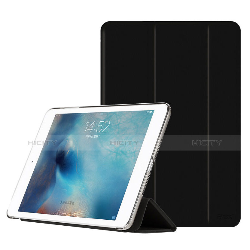 Apple iPad Mini用手帳型 レザーケース スタンド アップル ブラック