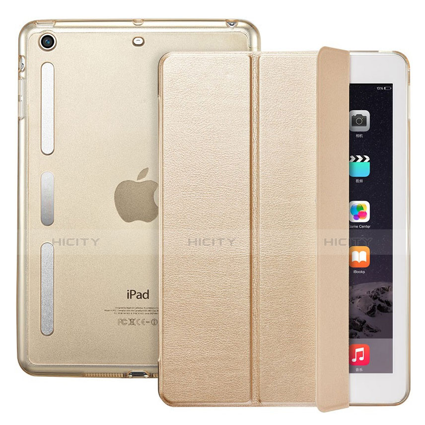 Apple iPad Mini用手帳型 レザーケース スタンド L05 アップル ゴールド