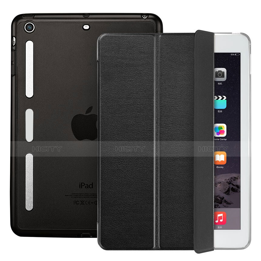 Apple iPad Mini用手帳型 レザーケース スタンド L05 アップル ブラック