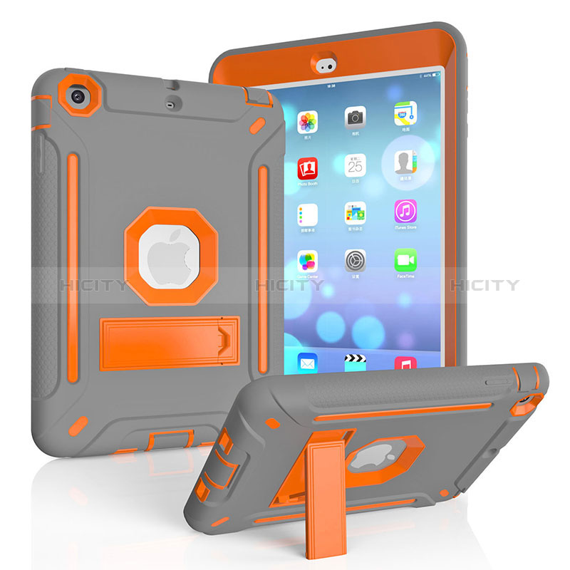 Apple iPad Mini用ハイブリットバンパーケース スタンド プラスチック 兼シリコーン カバー YJ1 アップル オレンジ