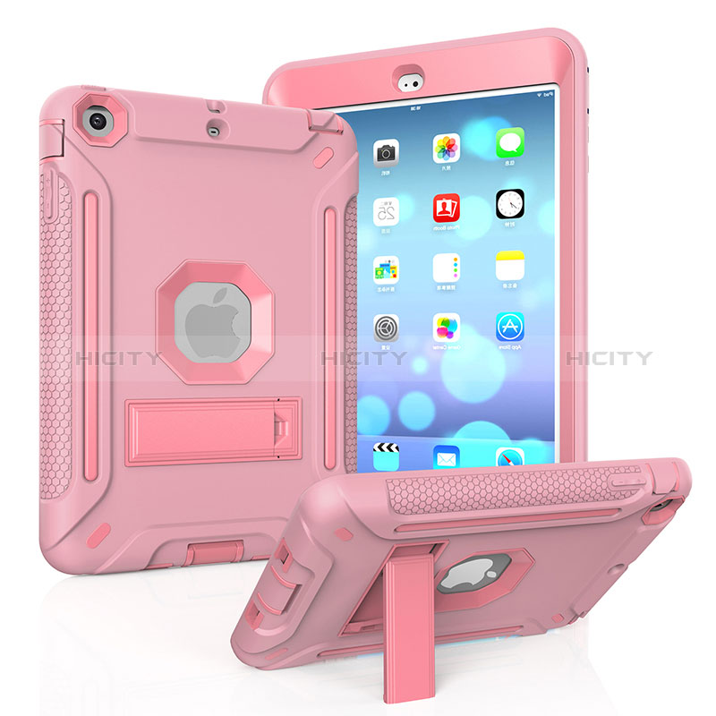 Apple iPad Mini用ハイブリットバンパーケース スタンド プラスチック 兼シリコーン カバー YJ2 アップル ピンク