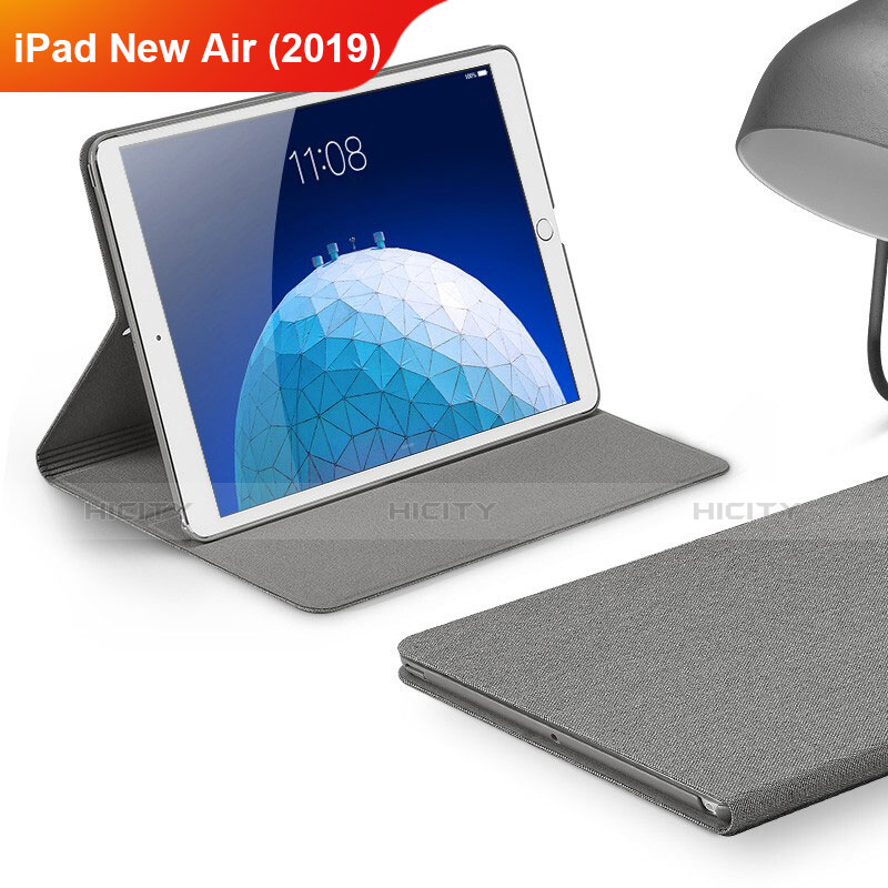 Apple iPad New Air (2019) 10.5用手帳型 布 スタンド アップル グレー