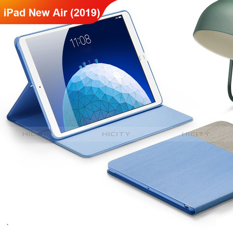 Apple iPad New Air (2019) 10.5用手帳型 布 スタンド アップル ブルー