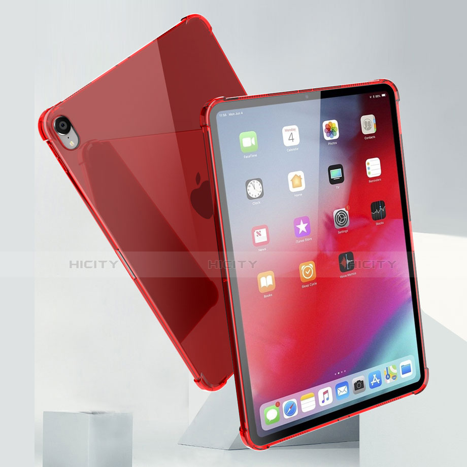 Apple iPad Pro 11 (2018)用極薄ソフトケース シリコンケース 耐衝撃 全面保護 クリア透明 H01 アップル レッド