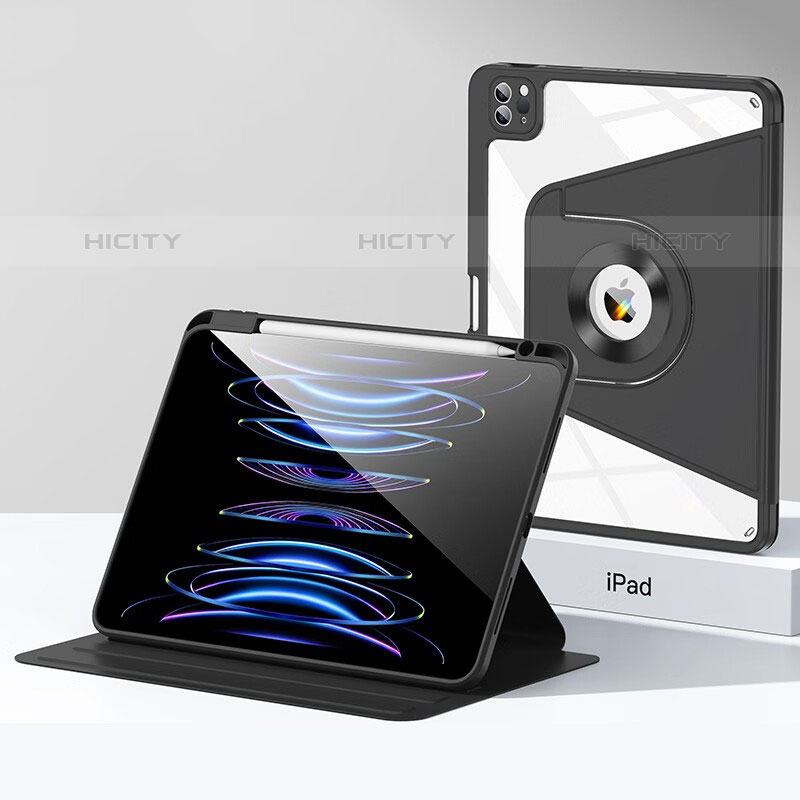 Apple iPad Pro 12.9 (2020)用ハイブリットバンパーケース スタンド プラスチック 兼シリコーン カバー S01 アップル ブラック