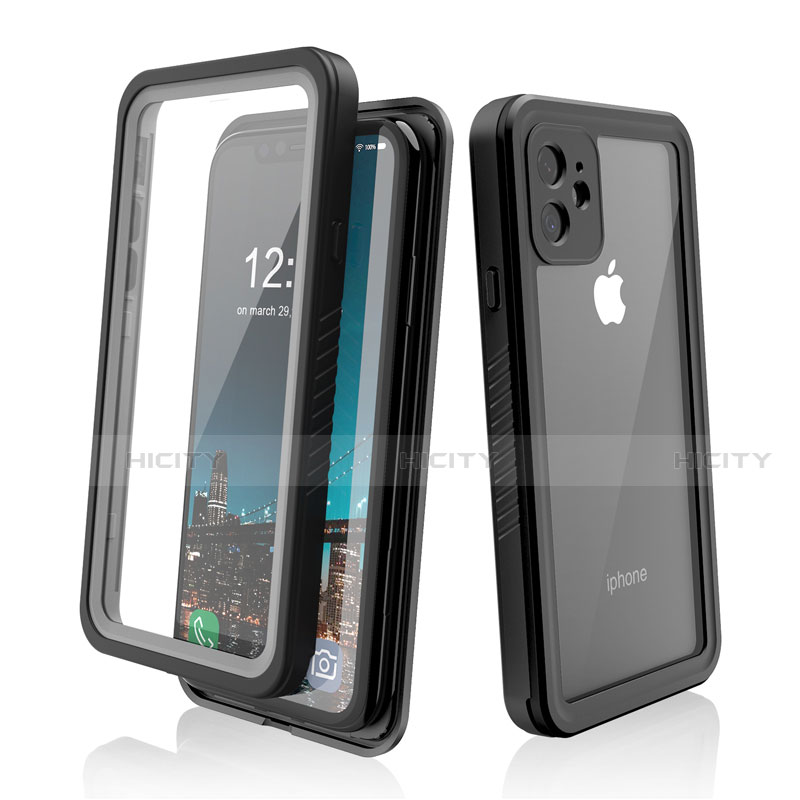 Apple iPhone 11用完全防水ケース ハイブリットバンパーカバー 高級感 手触り良い 360度 W01 アップル ブラック