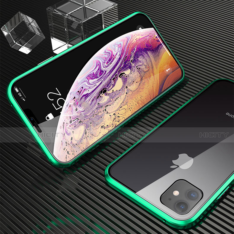 Apple iPhone 11用ケース 高級感 手触り良い アルミメタル 製の金属製 360度 フルカバーバンパー 鏡面 カバー M02 アップル グリーン