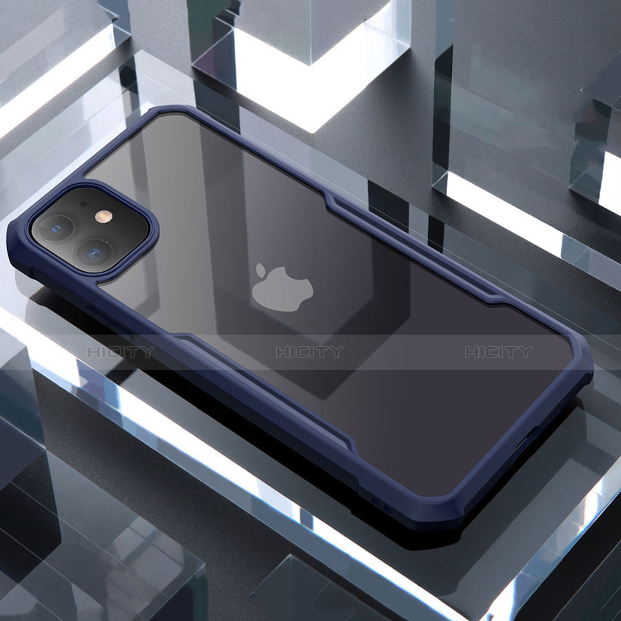 Apple iPhone 11用ハイブリットバンパーケース クリア透明 プラスチック 鏡面 カバー アップル ネイビー