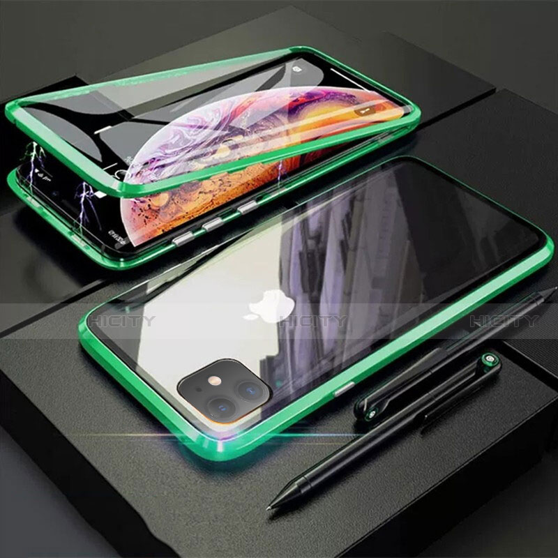 Apple iPhone 11用ケース 高級感 手触り良い アルミメタル 製の金属製 360度 フルカバーバンパー 鏡面 カバー M03 アップル グリーン