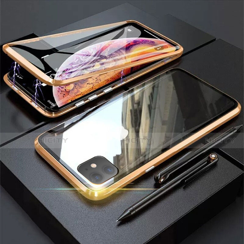Apple iPhone 11用ケース 高級感 手触り良い アルミメタル 製の金属製 360度 フルカバーバンパー 鏡面 カバー M03 アップル ゴールド