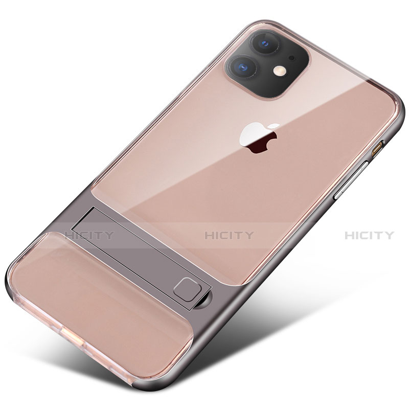 Apple iPhone 11用ハイブリットバンパーケース スタンド プラスチック 兼シリコーン カバー A06 アップル グレー