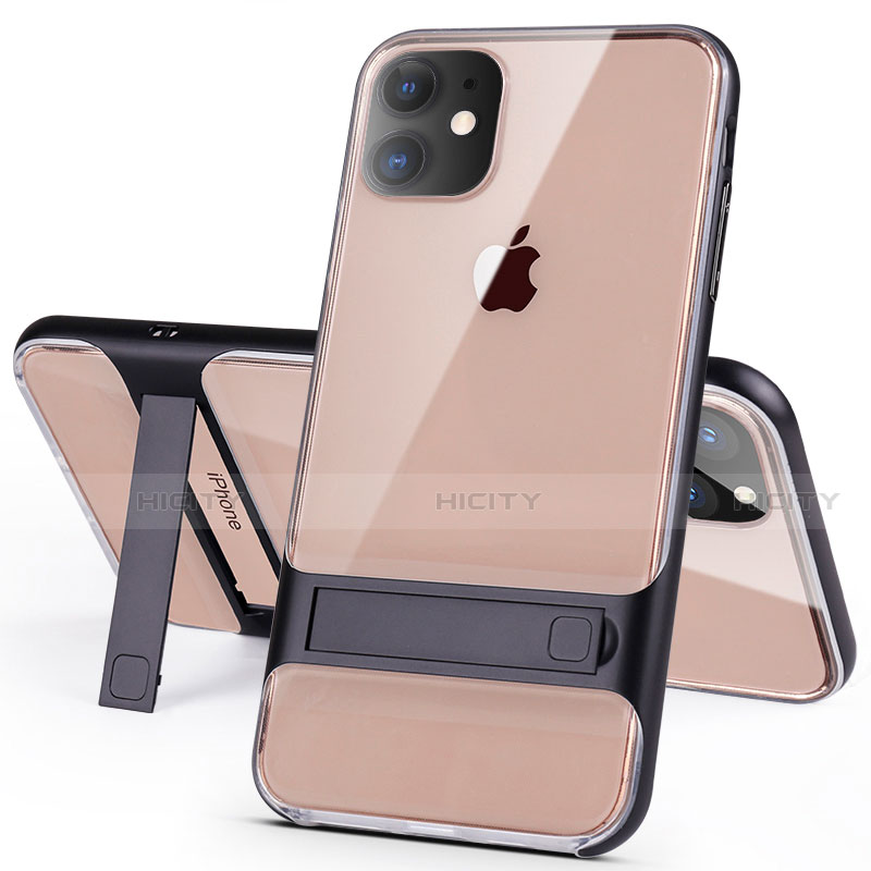 Apple iPhone 11用ハイブリットバンパーケース スタンド プラスチック 兼シリコーン カバー A06 アップル ブラック